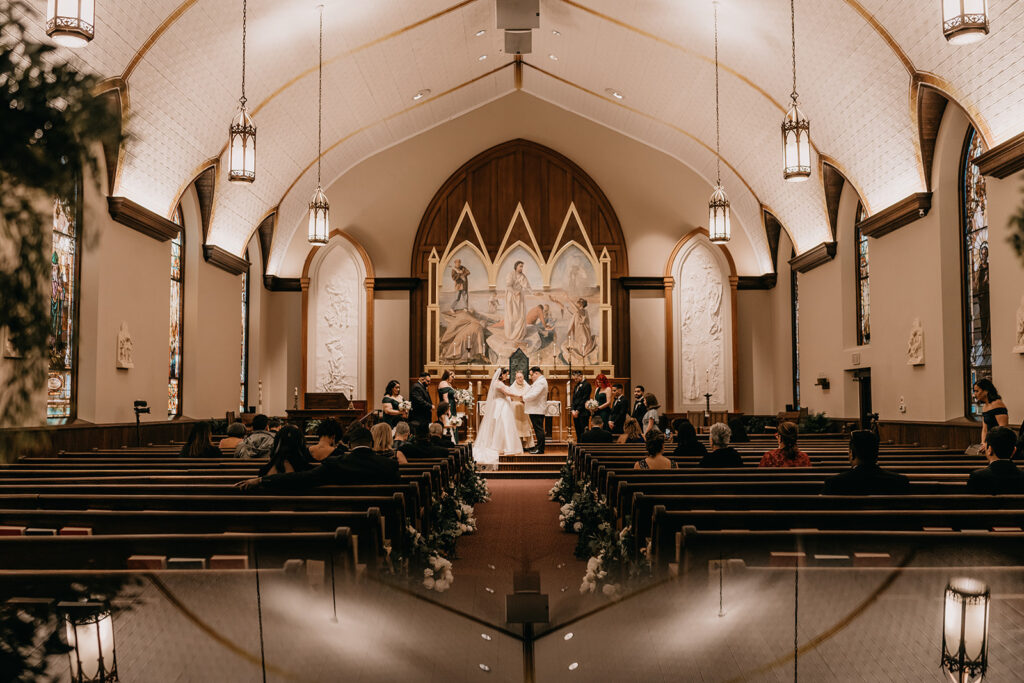 Bride and Groom with Wedding Party Portraits- Charlotte NC Uptown Wedding at St. Peters Catholic Church by Chantelle Jordan Photography