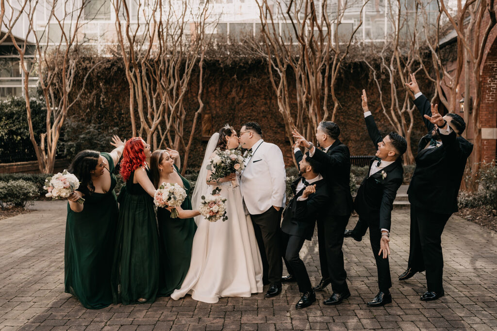 Bride and Groom with Wedding Party Portraits- Charlotte NC Uptown Wedding at St. Peters Catholic Church by Chantelle Jordan Photography