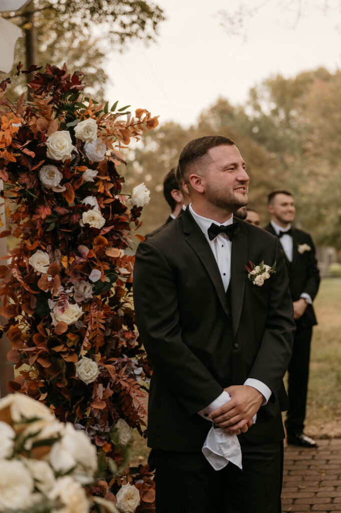 Fall Autumn theme styled luxury wedding at Venues at Langtree in Mooresville NC by Crafted Charm Wedding Planning