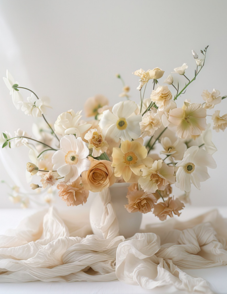 Peach and white wedding floral centerpiece