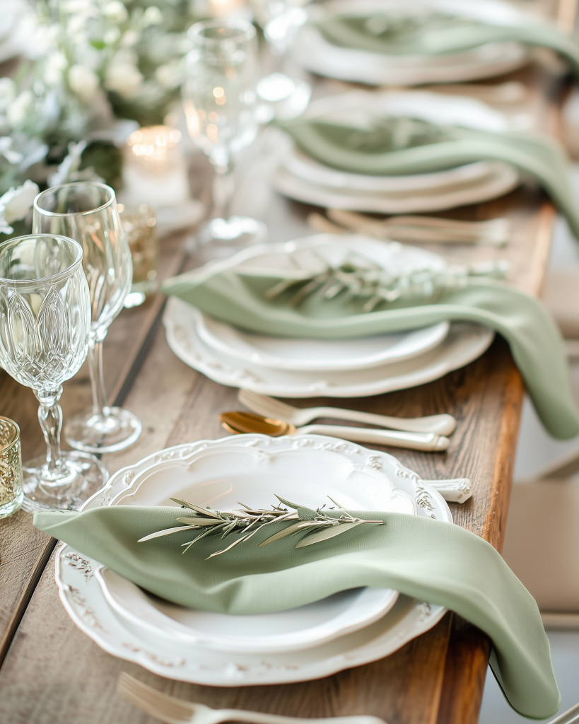 luxury wedding place setting rentals- luxury Charlotte wedding design in sage green