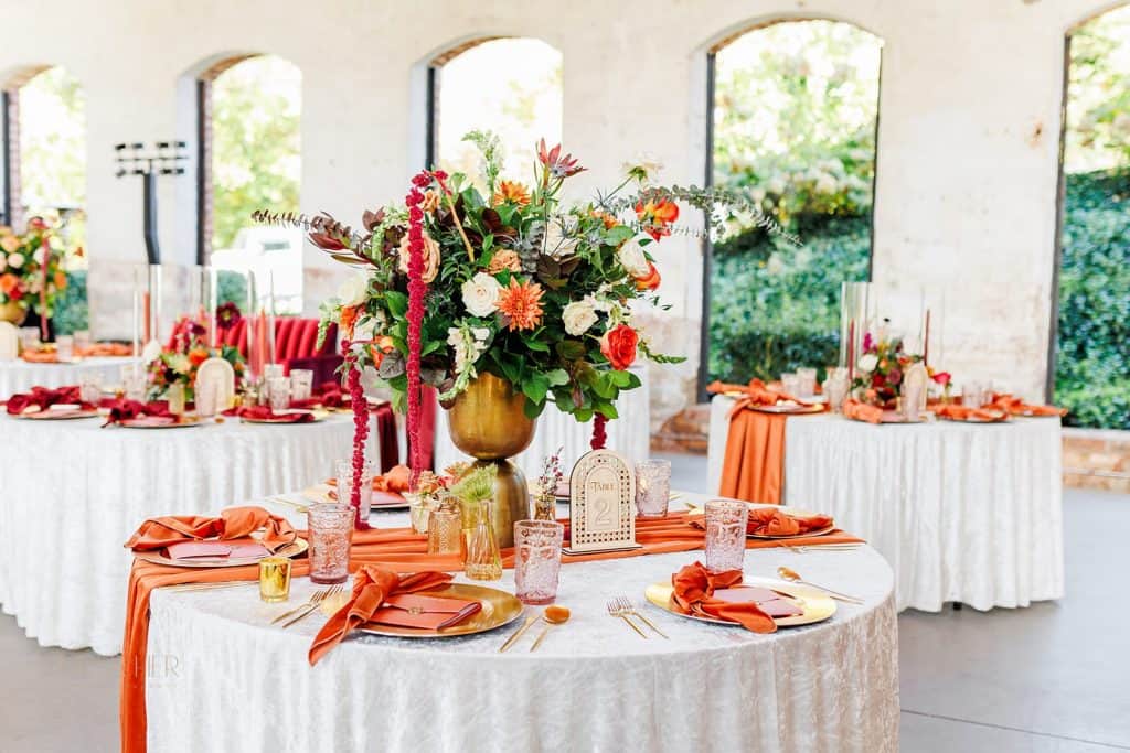 Providence Cotton Mill Wedding Reception and colorful florals- Him_&_Her_Photography