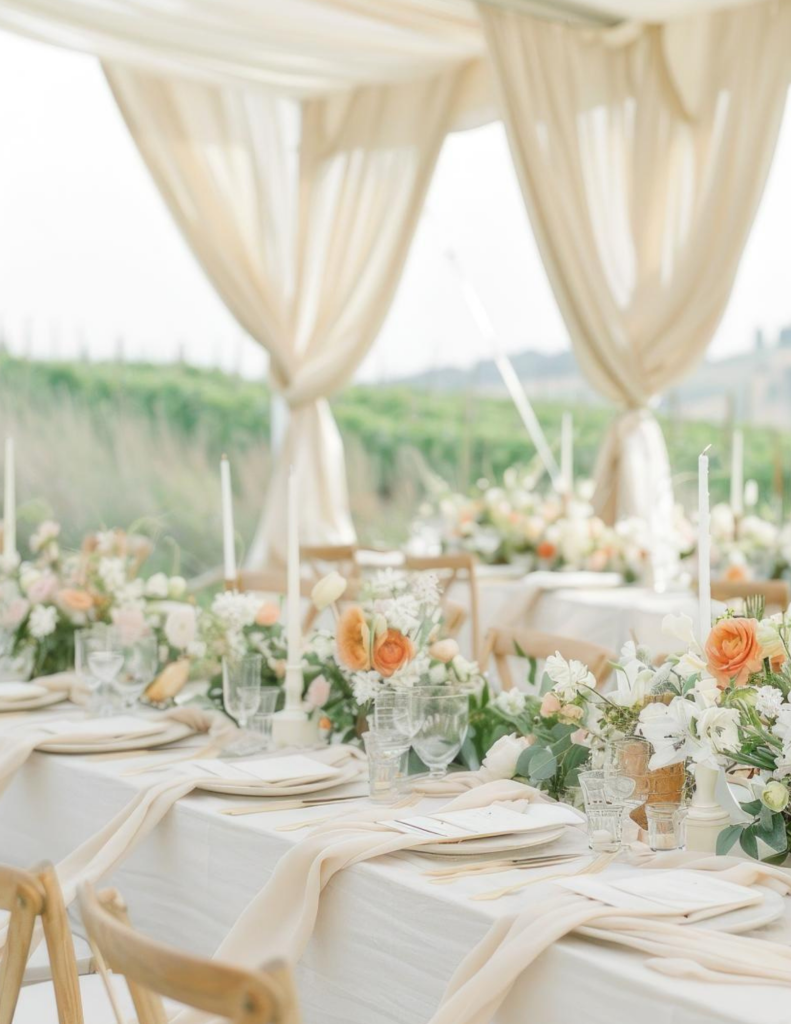 luxury vineyard wedding- table reception decor