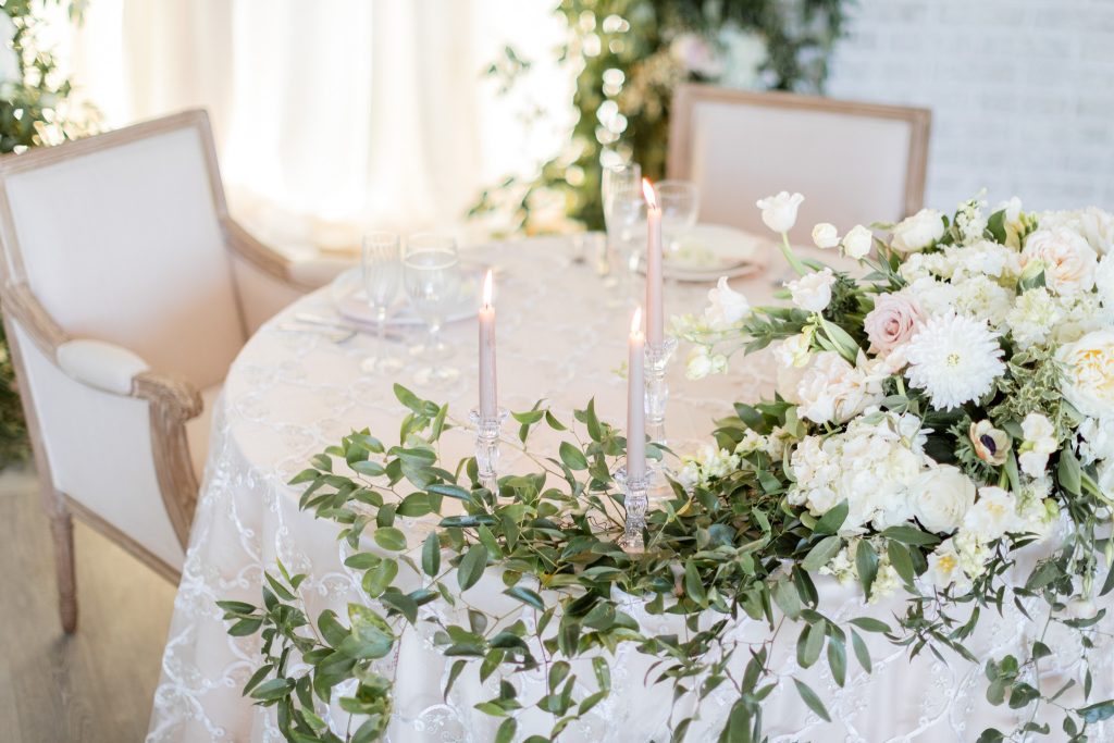green and white statement florals and wedding greenery 
