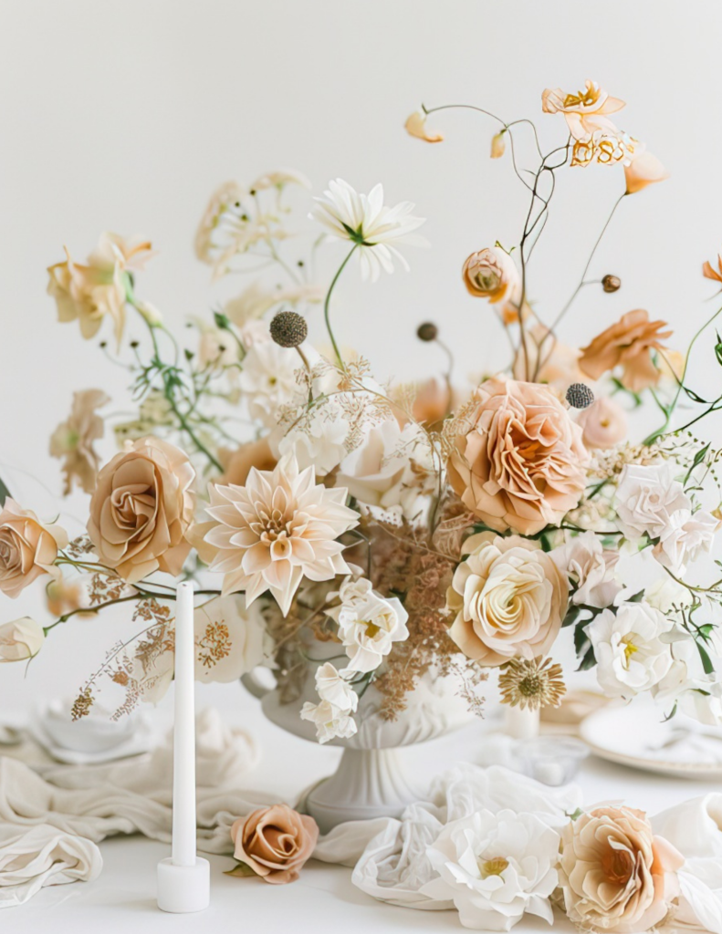 spring compote wedding floral arrangement