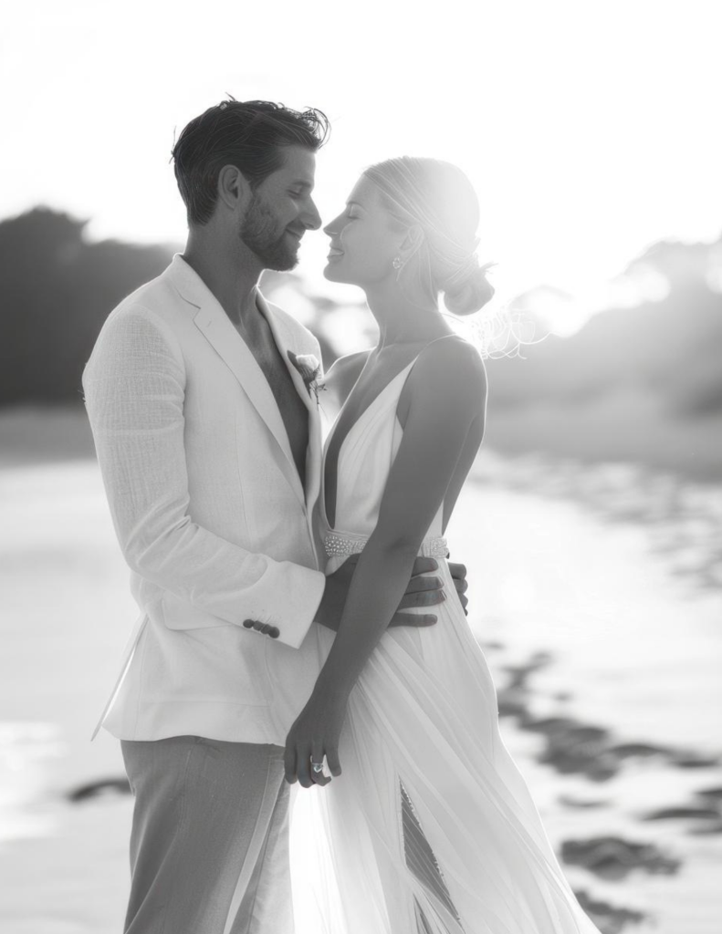 summer beach wedding- bride and groom beach portraits