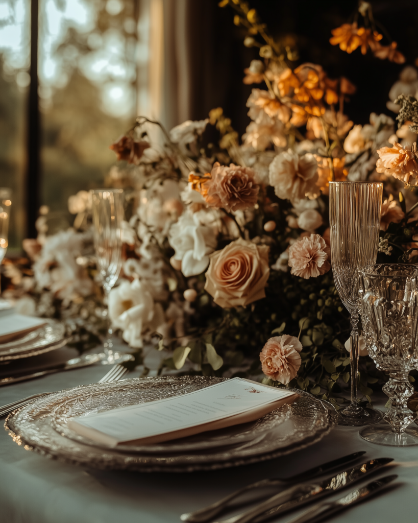 Wedding Floral Tablescape centerpiece decor- moody fall theme florals