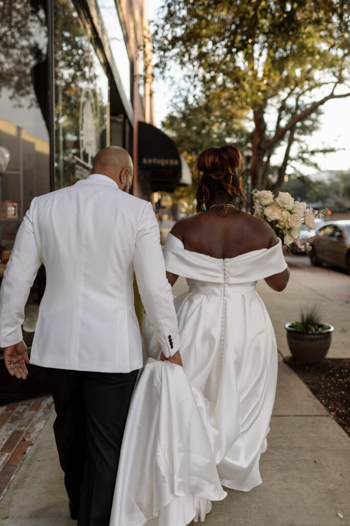 Winter Moody Wedding- Uptown Indigo- Shelby, NC Wedding- Bride and Groom walking