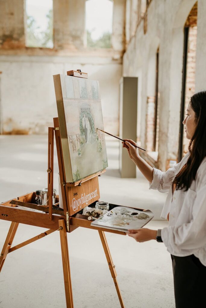 Live Painter at Providence Cotton Mill in Maiden, NC painting ceremony scene