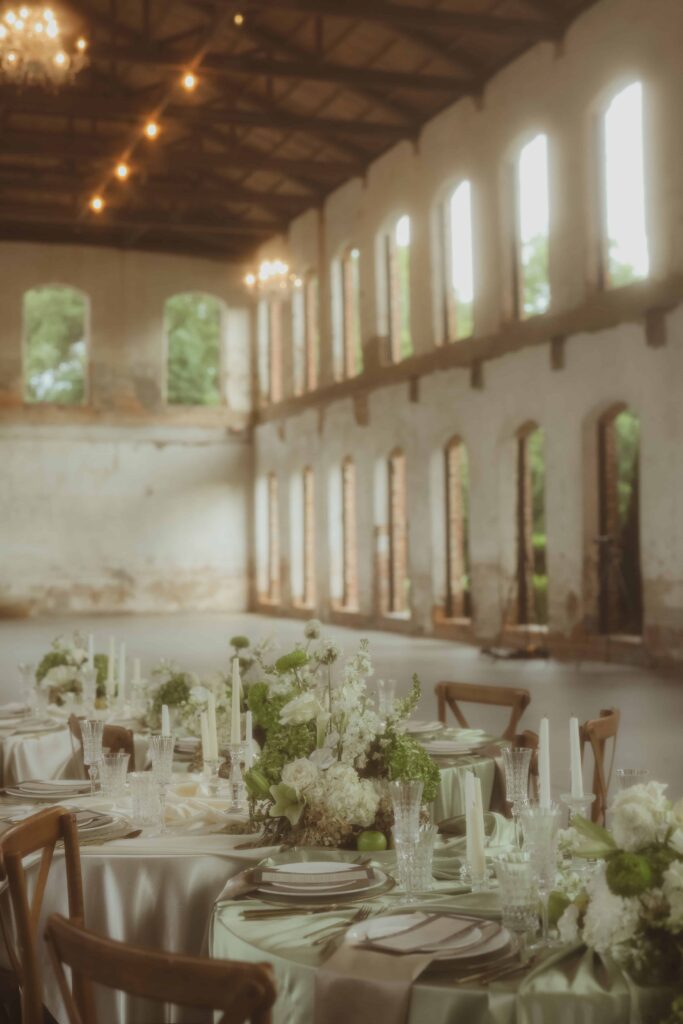 Green and White Southern Luxury Wedding at Providence Cotton Mill by Crafted Charm
