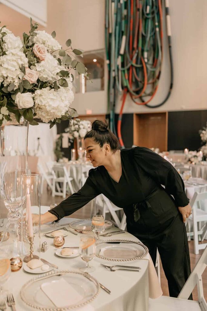 Crafted Charm Wedding Planner- setting up at a wedding venue for a luxury wedding in Charlotte, NC