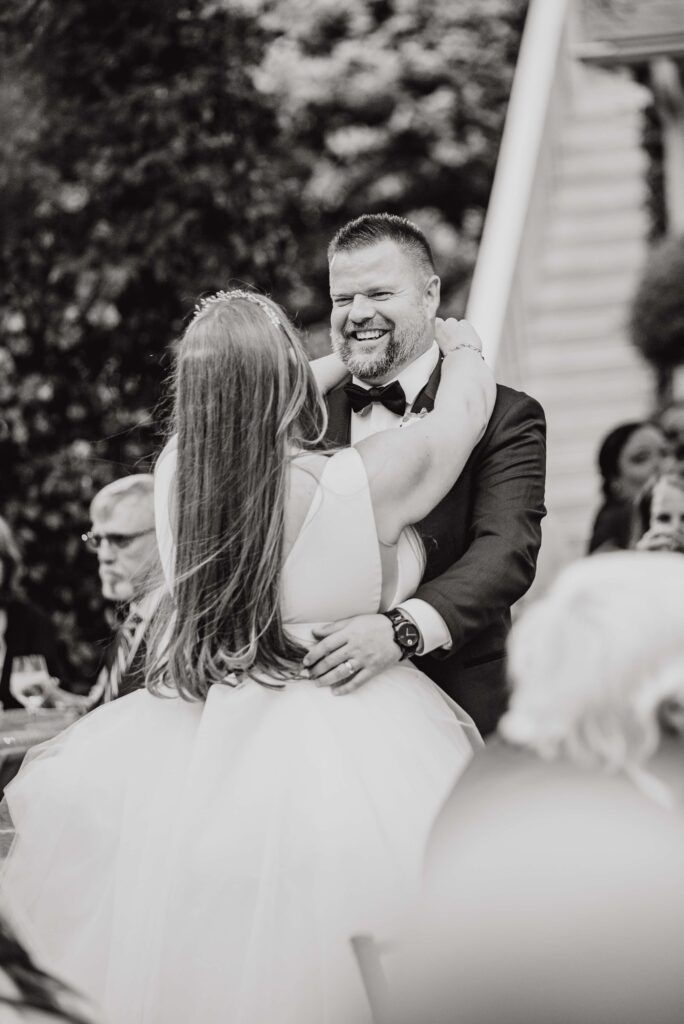 bride and groom dancing first dance at the Morehead inn in Charlotte nc at a luxury estate wedding