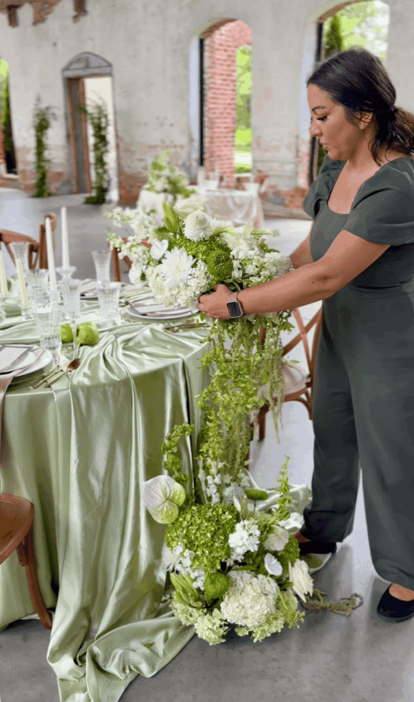 Crafted Charm Wedding Planner- setting up at a wedding venue for a luxury wedding in Charlotte, NC