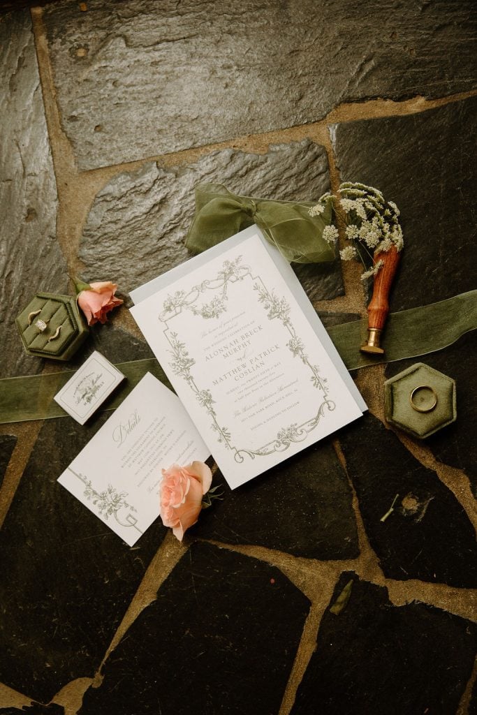 flat lay invitation suite at the Historic Robertson Homestead in Rock Hill, SC