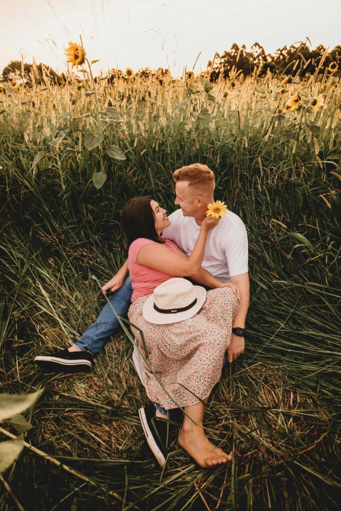 engagement photo session of couple portraits- in a field