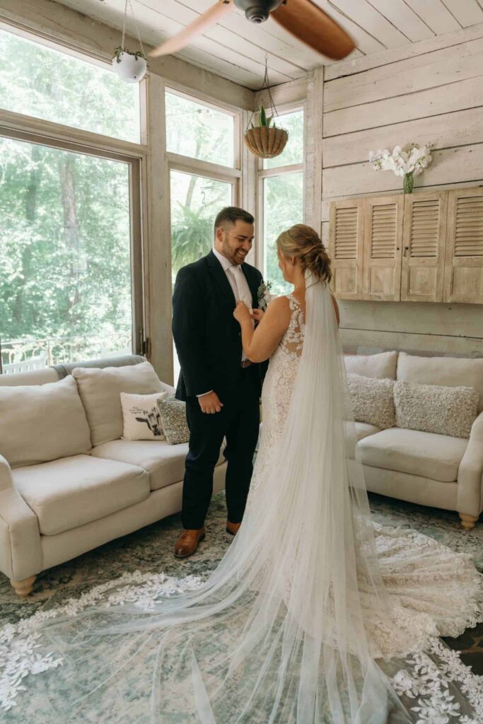 bride and groom portraits at historic Robertson homestead in rock hill SC at a classic white and green styled wedding in a natural setting and historic estate