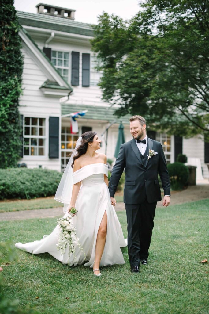 bride and groom portraits, at The Morehead Inn in Charlotte NC following a ceremony