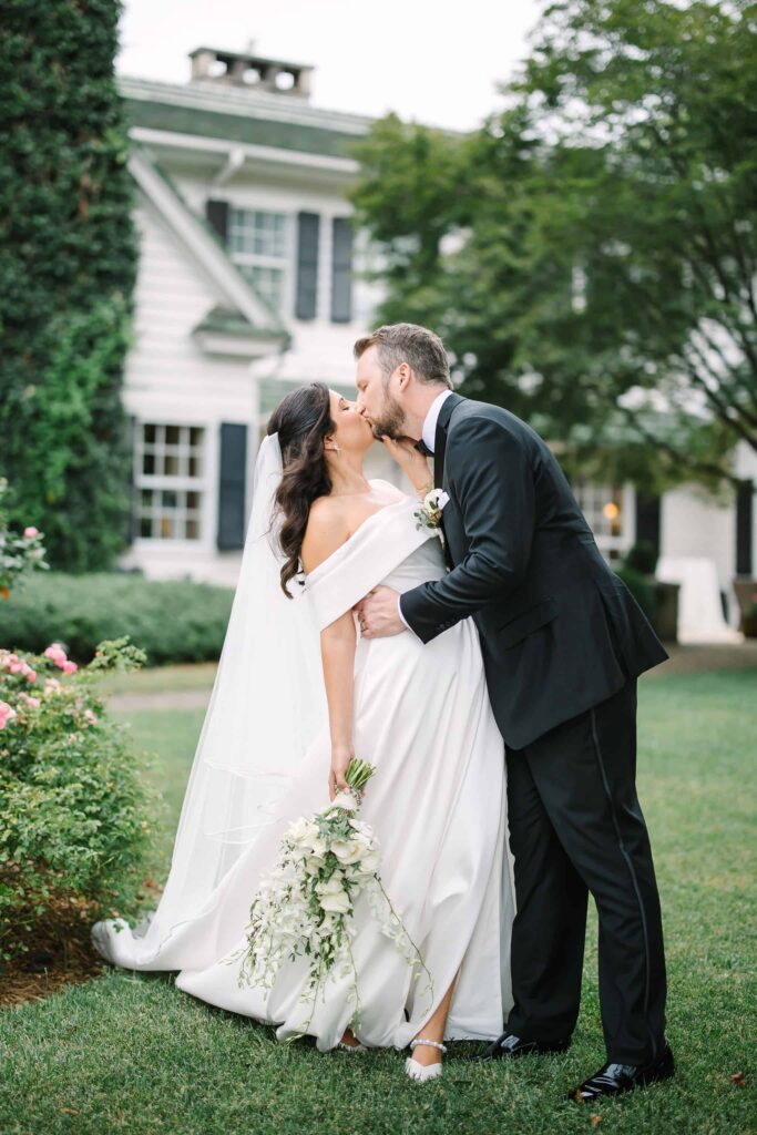 bride and groom portraits, at The Morehead Inn in Charlotte NC following a ceremony