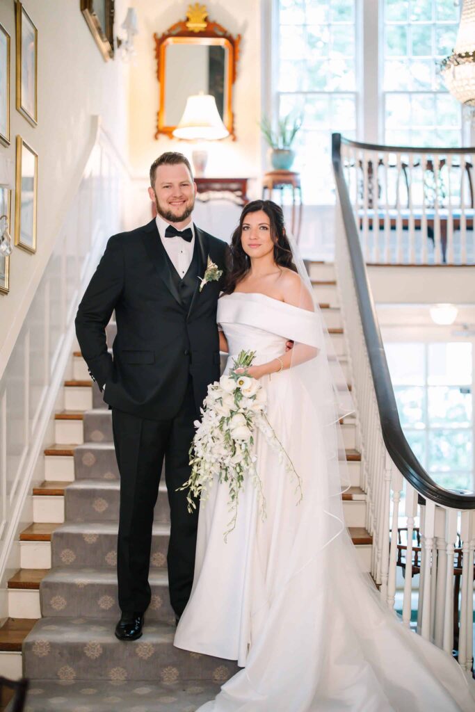bride and groom portraits, at The Morehead Inn in Charlotte NC following a ceremony