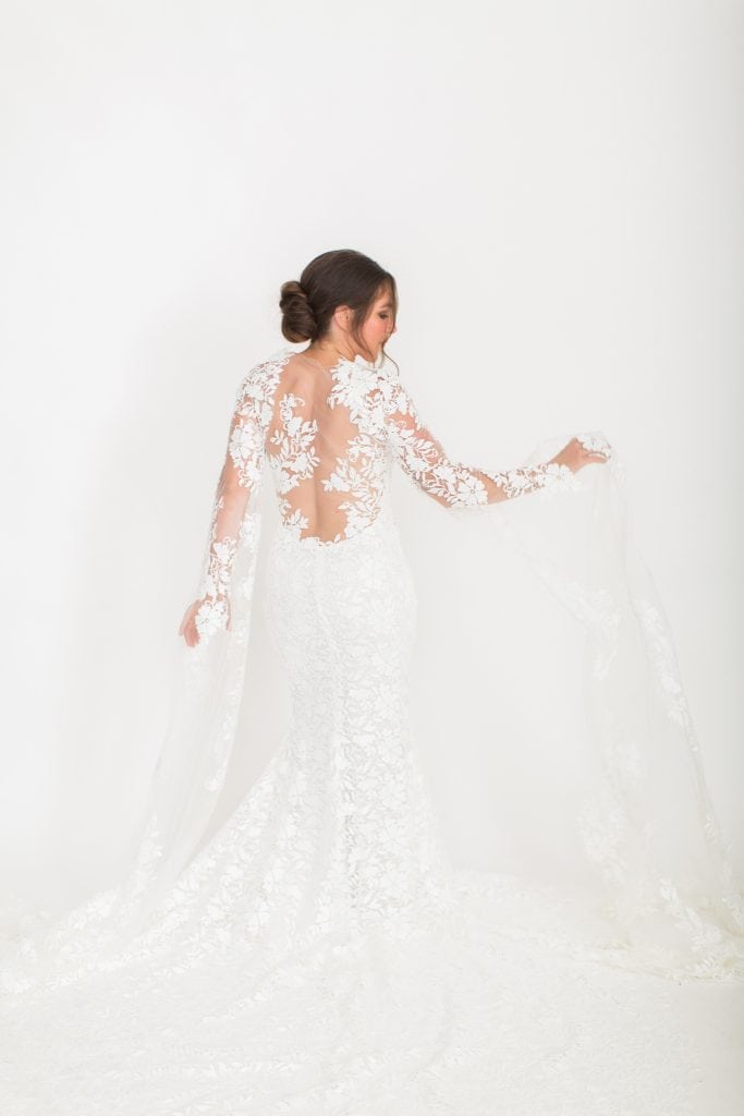 bride in bridal gown with white background