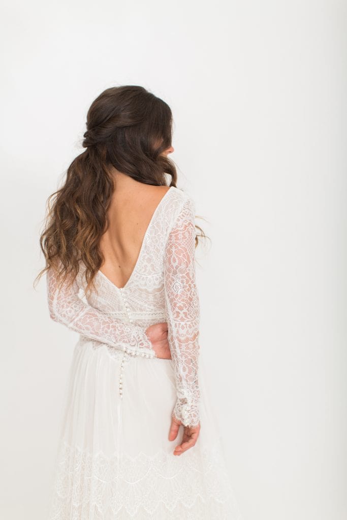 bride in bridal gown with white background