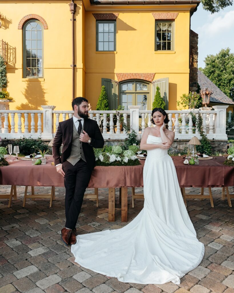 Le Chateau Du Coeur Wedding- bride and groom portrait outside venue