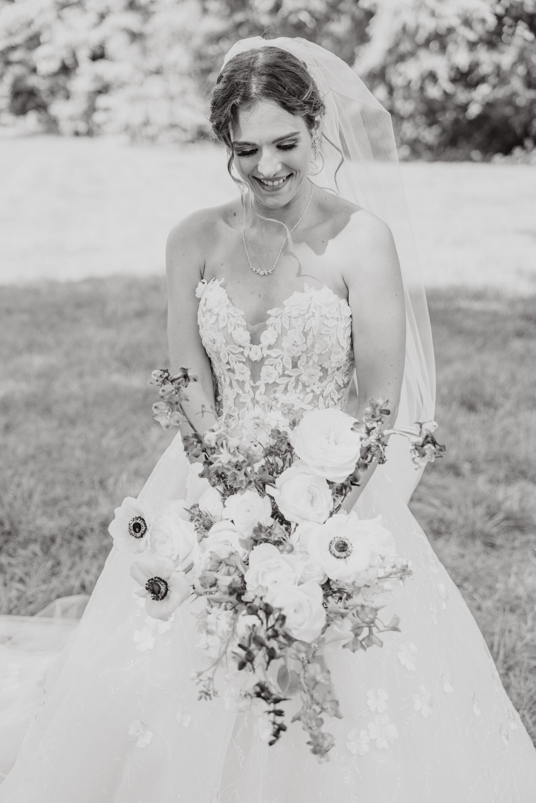 Bride Portrait holding wedding bouquet in Huntersville, NC at The Rafters