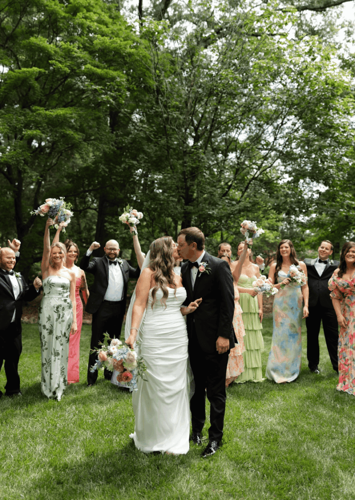 Bride and Groom Portrait Kissing doing spring wedding in Charlotte NC at VanLandingham Estate